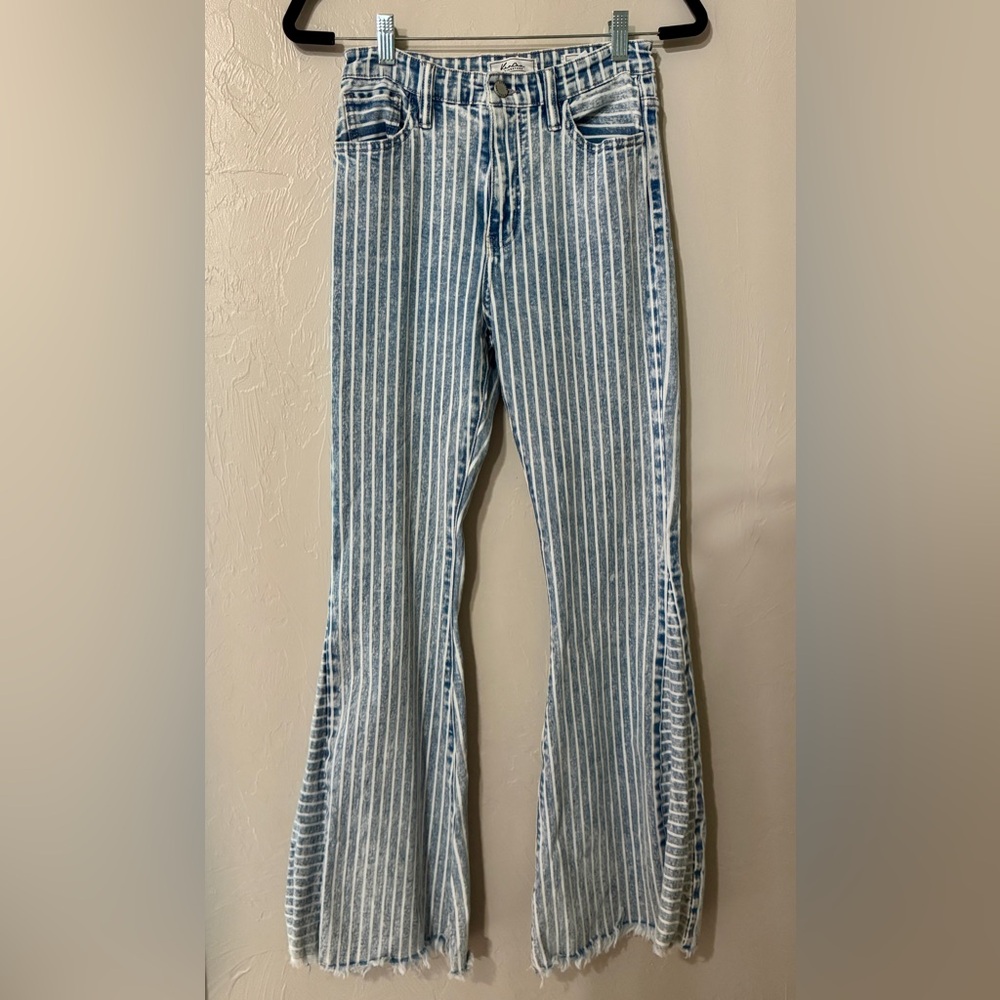 Kancan Signature Striped Blue Flared Women's Jeans